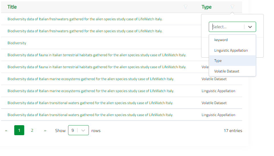 Simple Search Filtering Columns